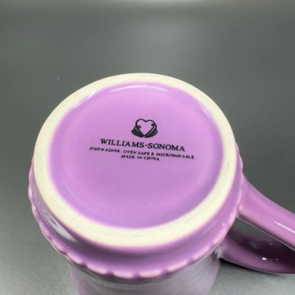 Williams Sonoma Rustic HeartVisit Collection Coffee Mug Cup Beaded Bottom Purple